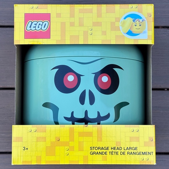 Lego Green Skeleton Head LARGE Storage Container Toy Organization Bin Stackable - Picture 1 of 8
